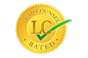 Lead Counsel Rated gold award seal with a green checkmark