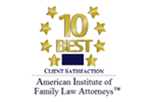 American Institute of Family Law Attorneys 10 Best Client Satisfaction award logo with gold stars
